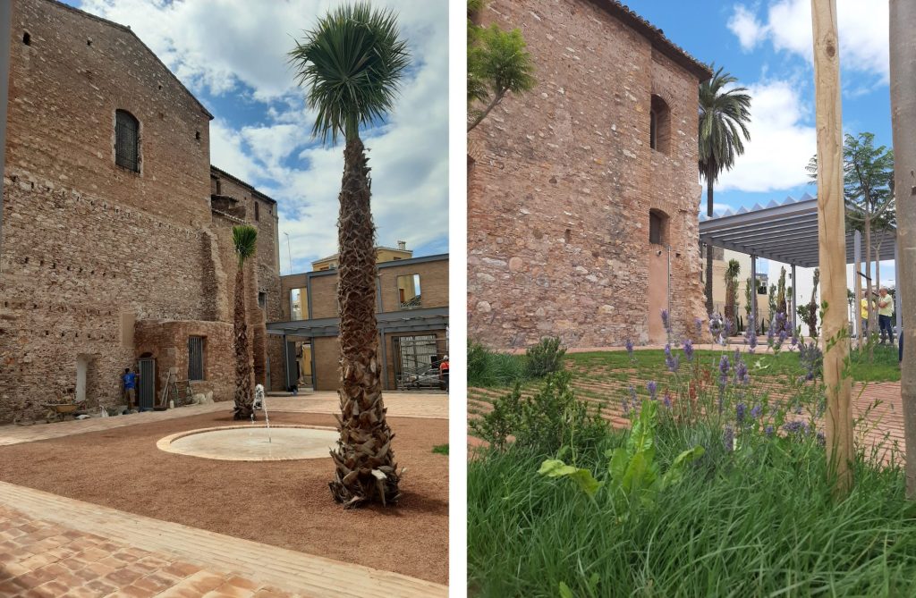 La actuación incluye fuentes de agua, pavimentos vegetales y estructuras metálicas para acoger nuevas actividades. Foto Ajuntament de Borriana