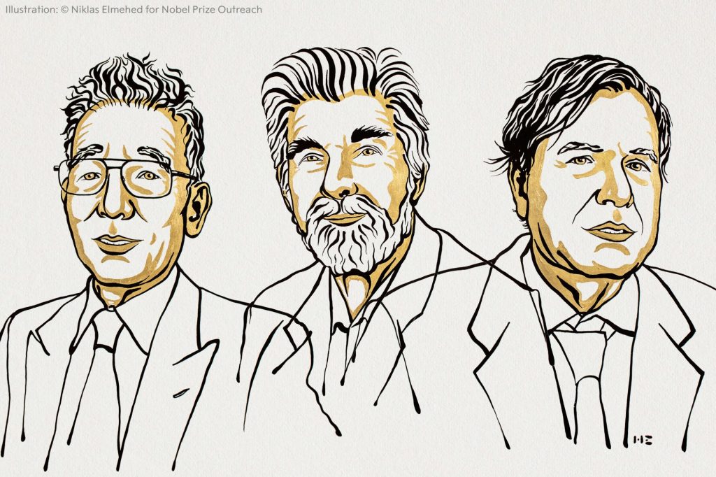 Syukuro Manabe, Klaus Hasselmann y Giorgio Parisi, los científicos reconocidos por el Nobel en física. Ill. Niklas Elmehed © Nobel Prize Outreach